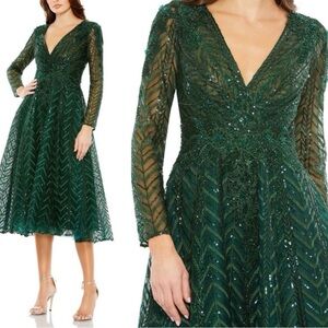 Mac Duggal Emerald Long Sleeve Lace Dress